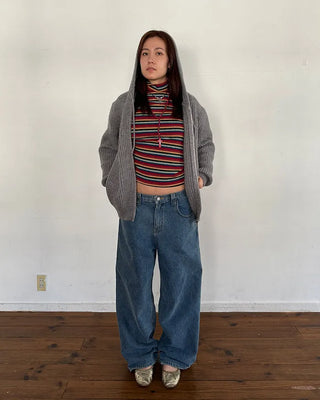 (Unisex) Rib-Knit Zip-Up Hoodie