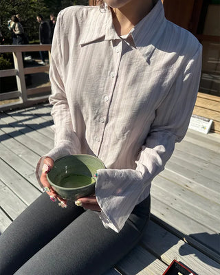 Gradient stripe flared cuff shirt