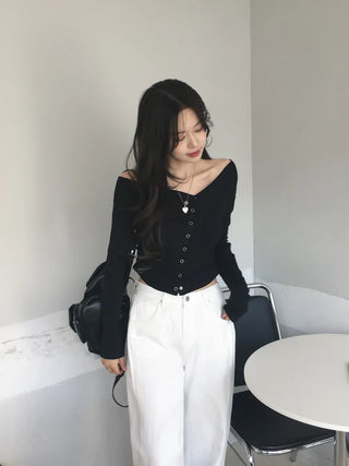 One-shoulder shirred T-shirt