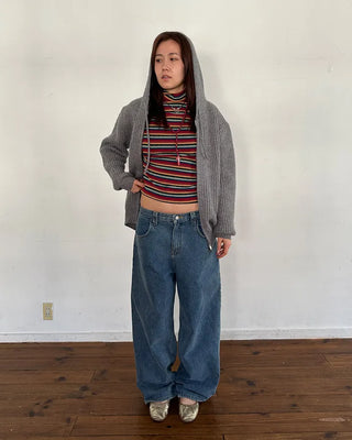 (Unisex) Rib-Knit Zip-Up Hoodie