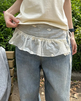 Flower embroidered layered wrap skirt