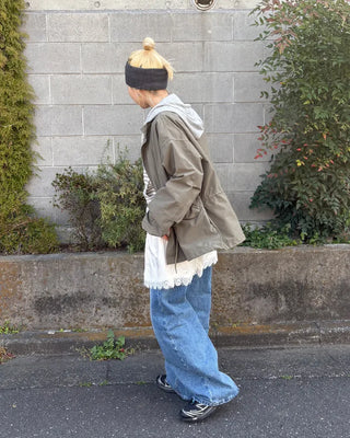 (Unisex) Drawstring Waist Flap Military Jacket