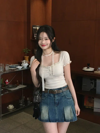 [Tie Set] Lace Short-Sleeve T-Shirt