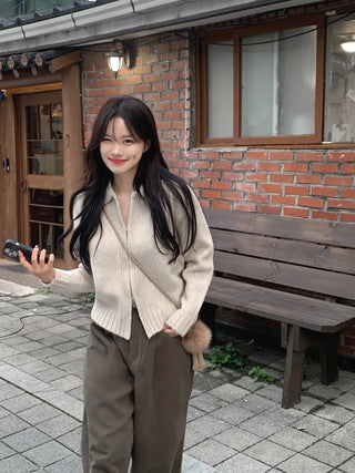 [3 colors] Cotton pleated wide-leg pants