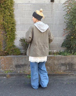 (Unisex) Drawstring Waist Flap Military Jacket