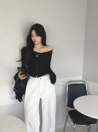 One-shoulder shirred T-shirt