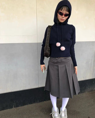 Pleated Asymmetrical Wrap Skirt