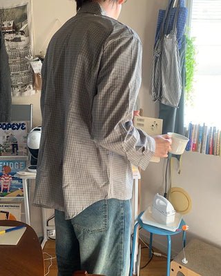 (Unisex) Check Pattern Long-Sleeve Shirt