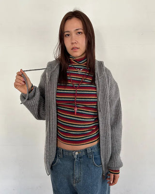 (Unisex) Rib-Knit Zip-Up Hoodie