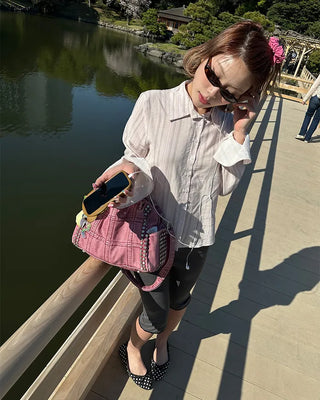 Block stitch double stud 2-way Boston bag