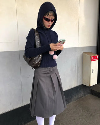 Pleated Asymmetrical Wrap Skirt