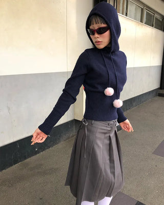 Pleated Asymmetrical Wrap Skirt