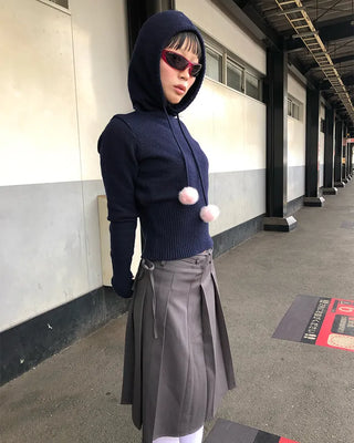 Pleated Asymmetrical Wrap Skirt