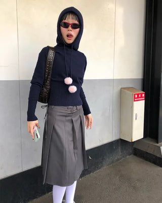 Pleated Asymmetrical Wrap Skirt