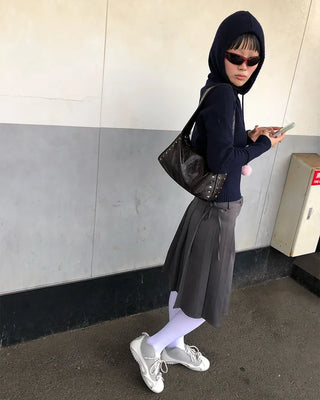 Pleated Asymmetrical Wrap Skirt