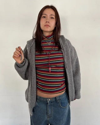 (Unisex) Rib-Knit Zip-Up Hoodie