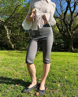 Lace hem capri leggings pants
