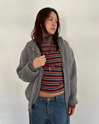 (Unisex) Rib-Knit Zip-Up Hoodie