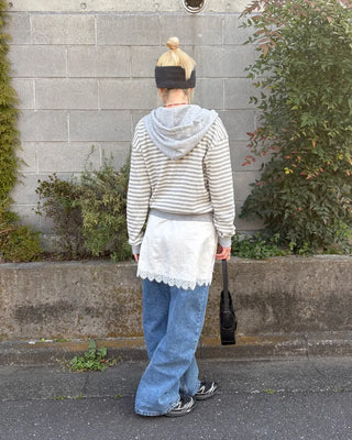 Striped semi-cropped double-zip waffle hoodie