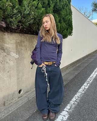 Striped wide summer denim pants