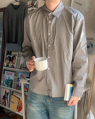 (Unisex) Check Pattern Long-Sleeve Shirt