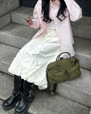 Elastic waist balloon nylon skirt