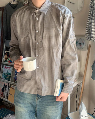 (Unisex) Check Pattern Long-Sleeve Shirt