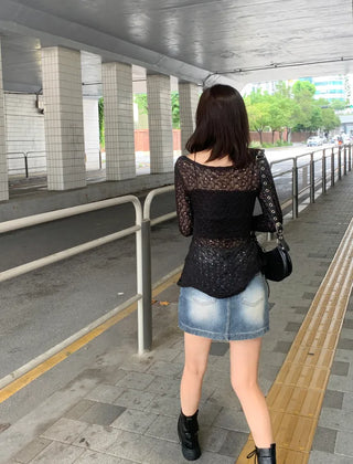 Long slit net cardigan (2 colors)