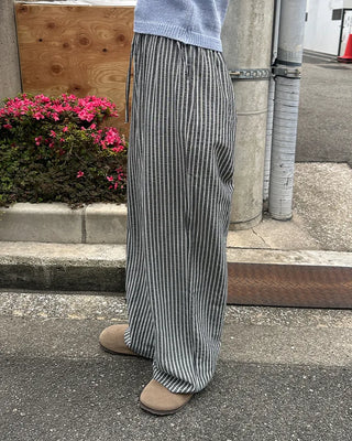 Color striped elastic waist pants