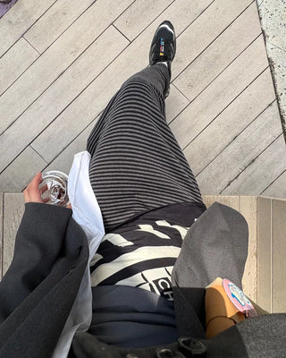 Wide-waist slim striped maxi skirt