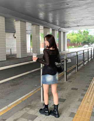 Long slit net cardigan (2 colors)