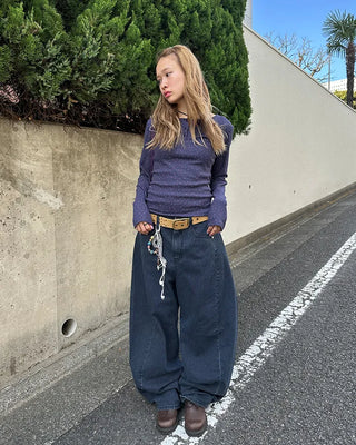 Striped wide summer denim pants