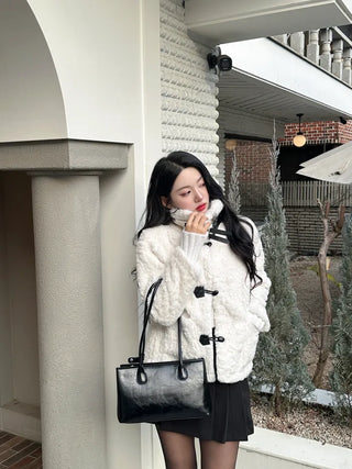 2-Buckle Fur Mouton Coat