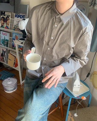 (Unisex) Check Pattern Long-Sleeve Shirt