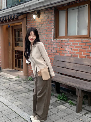 [3 colors] Cotton pleated wide-leg pants