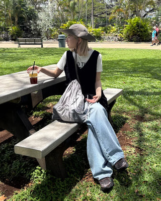 Washed design wide denim pants