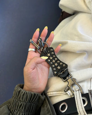 Star Studded Leather Keyring