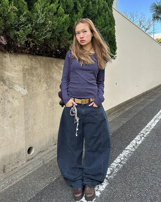 Striped wide summer denim pants