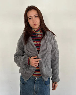 (Unisex) Rib-Knit Zip-Up Hoodie