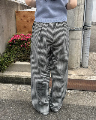 Color striped elastic waist pants