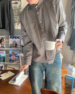(Unisex) Check Pattern Long-Sleeve Shirt
