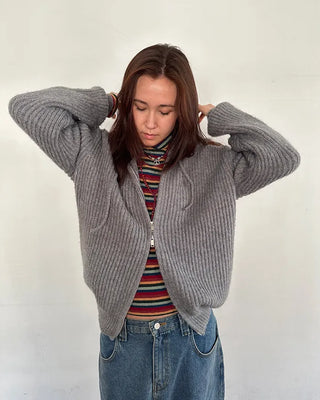 (Unisex) Rib-Knit Zip-Up Hoodie
