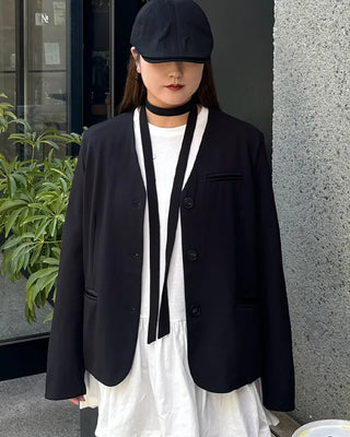 V-neck tie set jacket