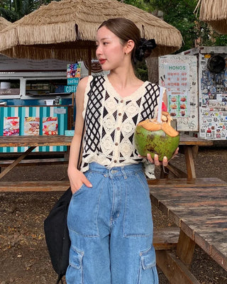 Diamond Pattern Crochet Knit Vest