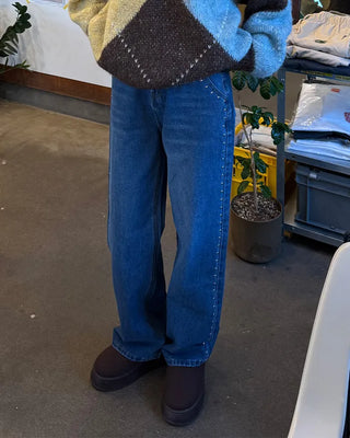 Stud Point Wide Semi-Bootcut Denim Pants
