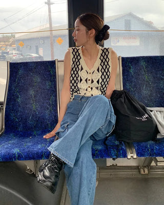 Diamond Pattern Crochet Knit Vest