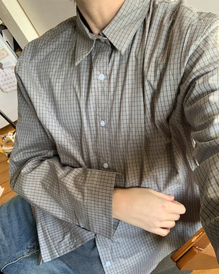 (Unisex) Check Pattern Long-Sleeve Shirt