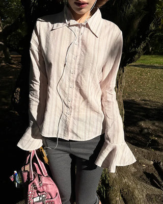 Gradient stripe flared cuff shirt