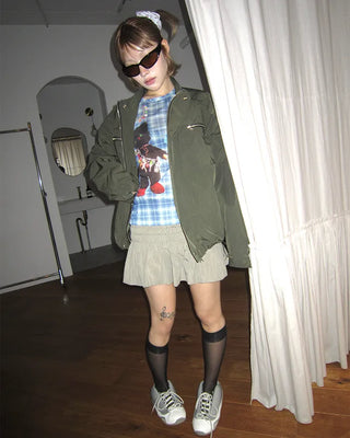 Unique Print Tartan Check Long T-Shirt