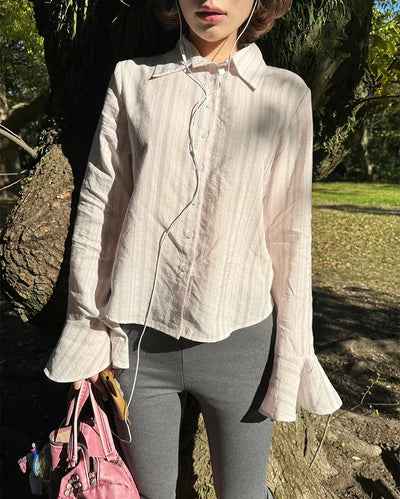 Gradient stripe flared cuff shirt
